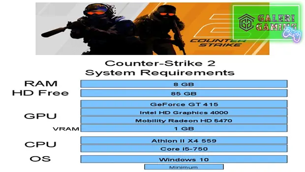 Agar dapat bermain Counter Strike 2 dan mendapatkan pengalaman bermain yang optimal gunakan spesifikasi berikut